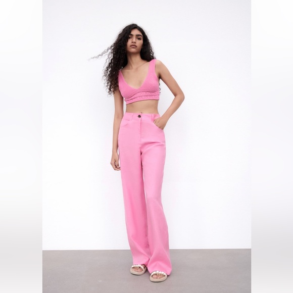 Zara Pants - Pink wide leg linen pant